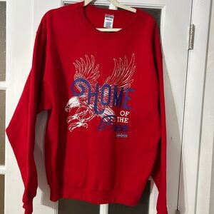 Jerzees Red Crewneck Sweatshirt with Eagle 'Home of the Free' Graphic